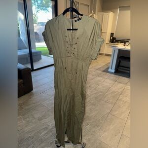 Zara Olive Green Lace-Up Jumpsuit